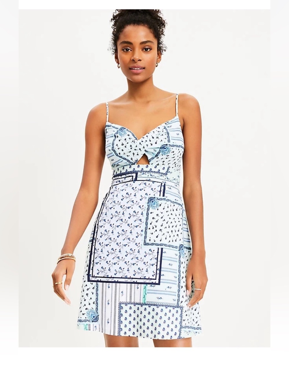 LOFT Patchwork Twist-Cutout Cami Mini Dress